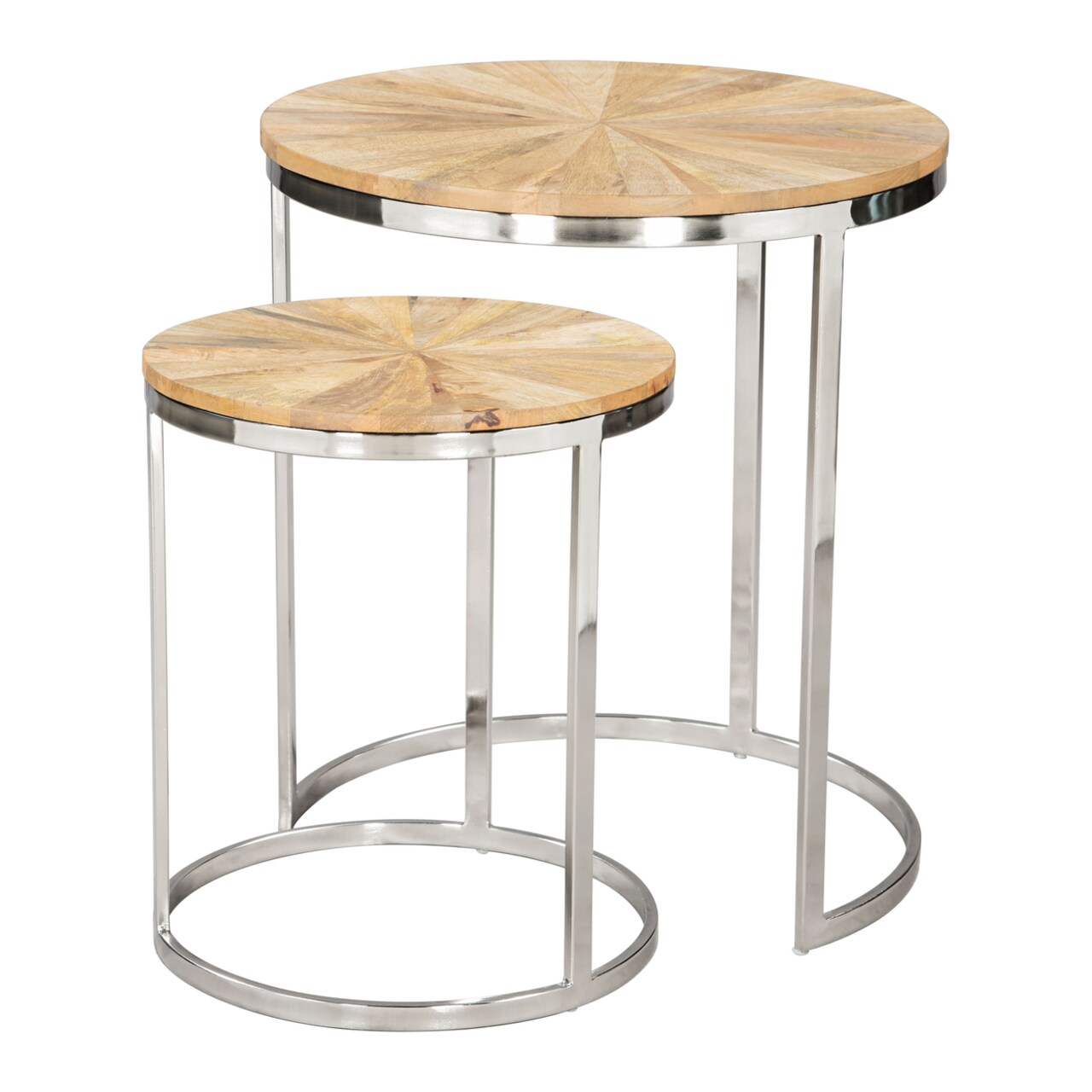 Bari 2-Piece Nesting Table Set Natural Acacia Wood With Steel Frame Modern